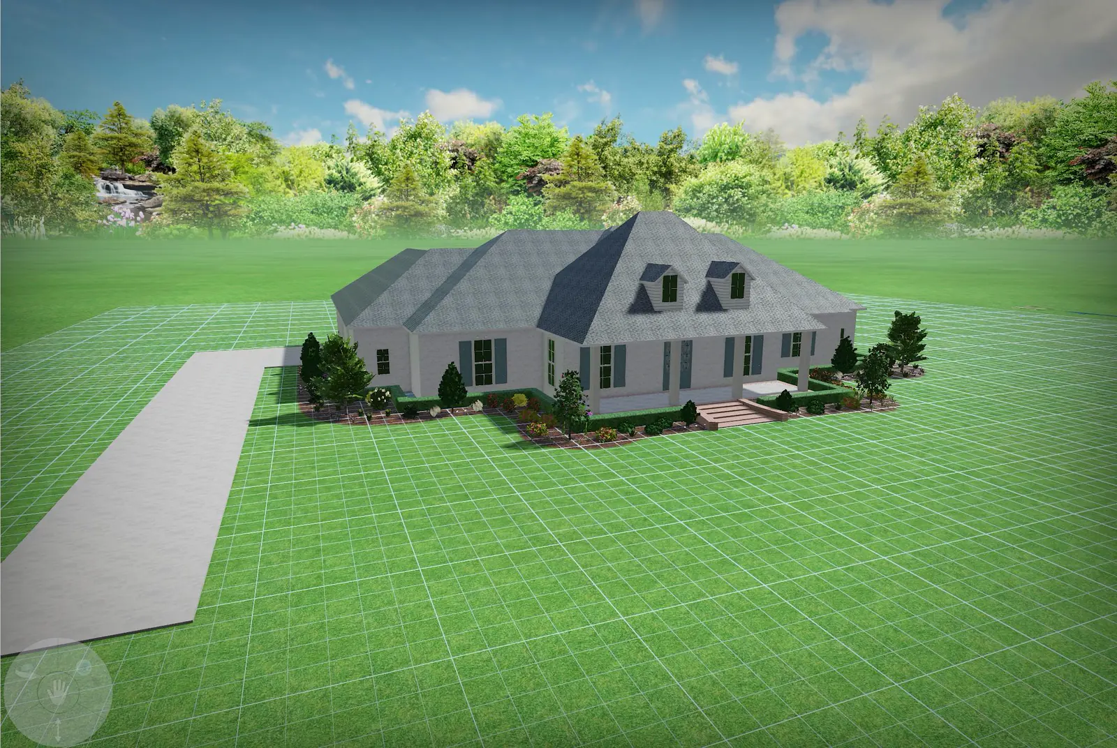 3D rendering of a pool, pergola, and patio before installation